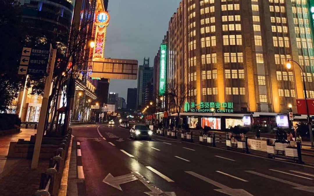 Shanghai’s Central Business District (or CBD) stays lit for empty streets.