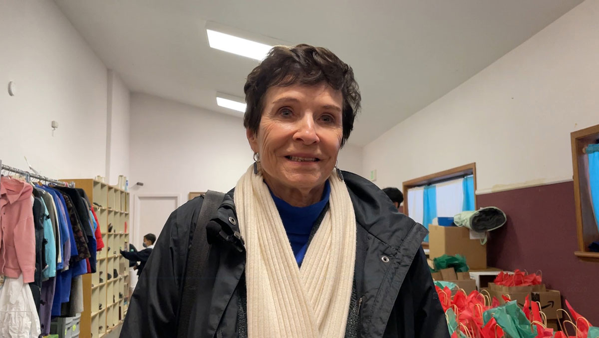 Marlene Woodard, a retired social worker, has aided many Camp Fire survivors and was happy to see the Tzu Chi volunteers again. Video Photo/Nancy Ku