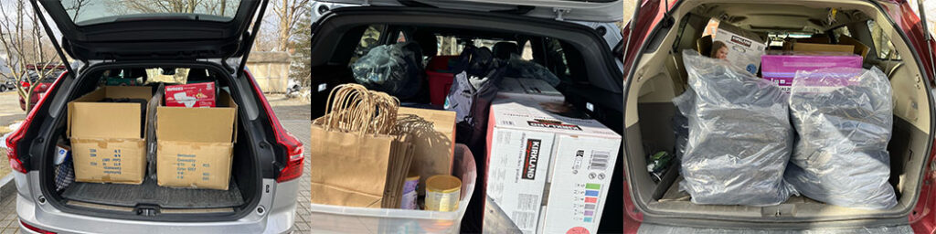 Donated supplies fully loaded in 3 vehicles