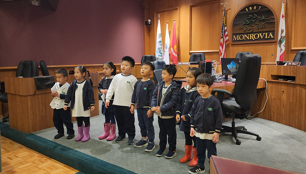 Tzu Chi Great Love Preschool, Monrovia students performing singing to the mayor and