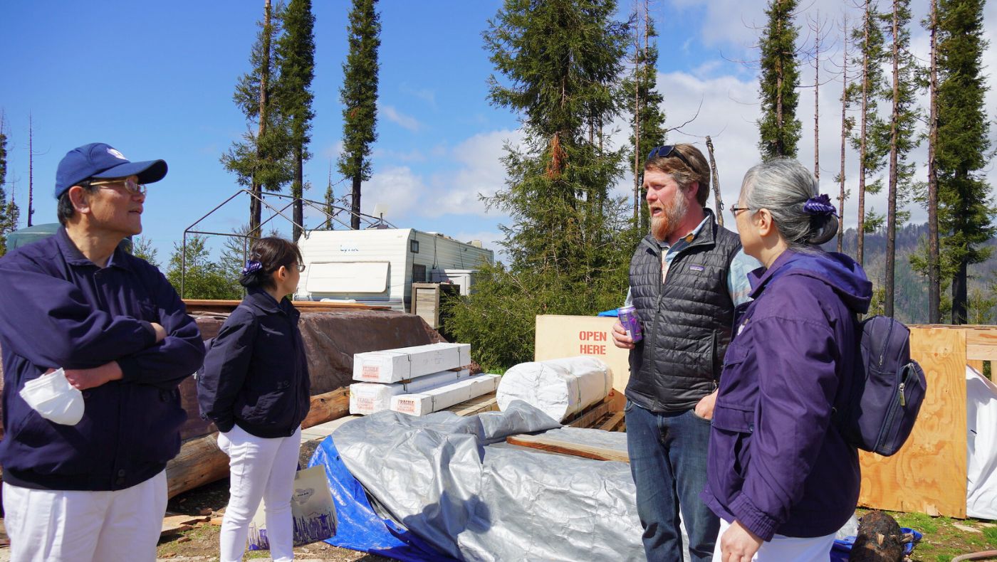 The residents’ yurt materials arrive; the next step is building them. Photo/Judy Liao