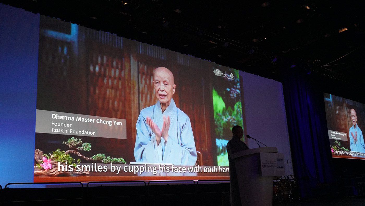 Master Cheng Yen giving speech for the