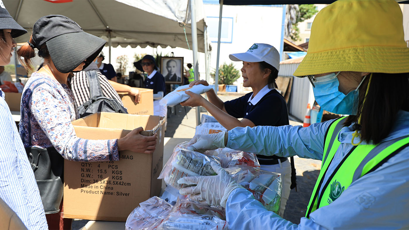 Volunteers offering supplies