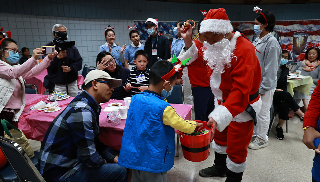 Santa Claus giving out candy
