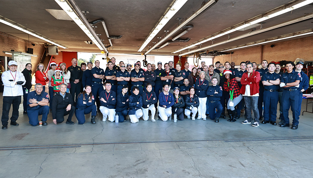 Volunteers and fire fighters group photo