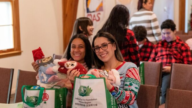 Churchgoers who received winter supplies showed happy smiles on their faces.