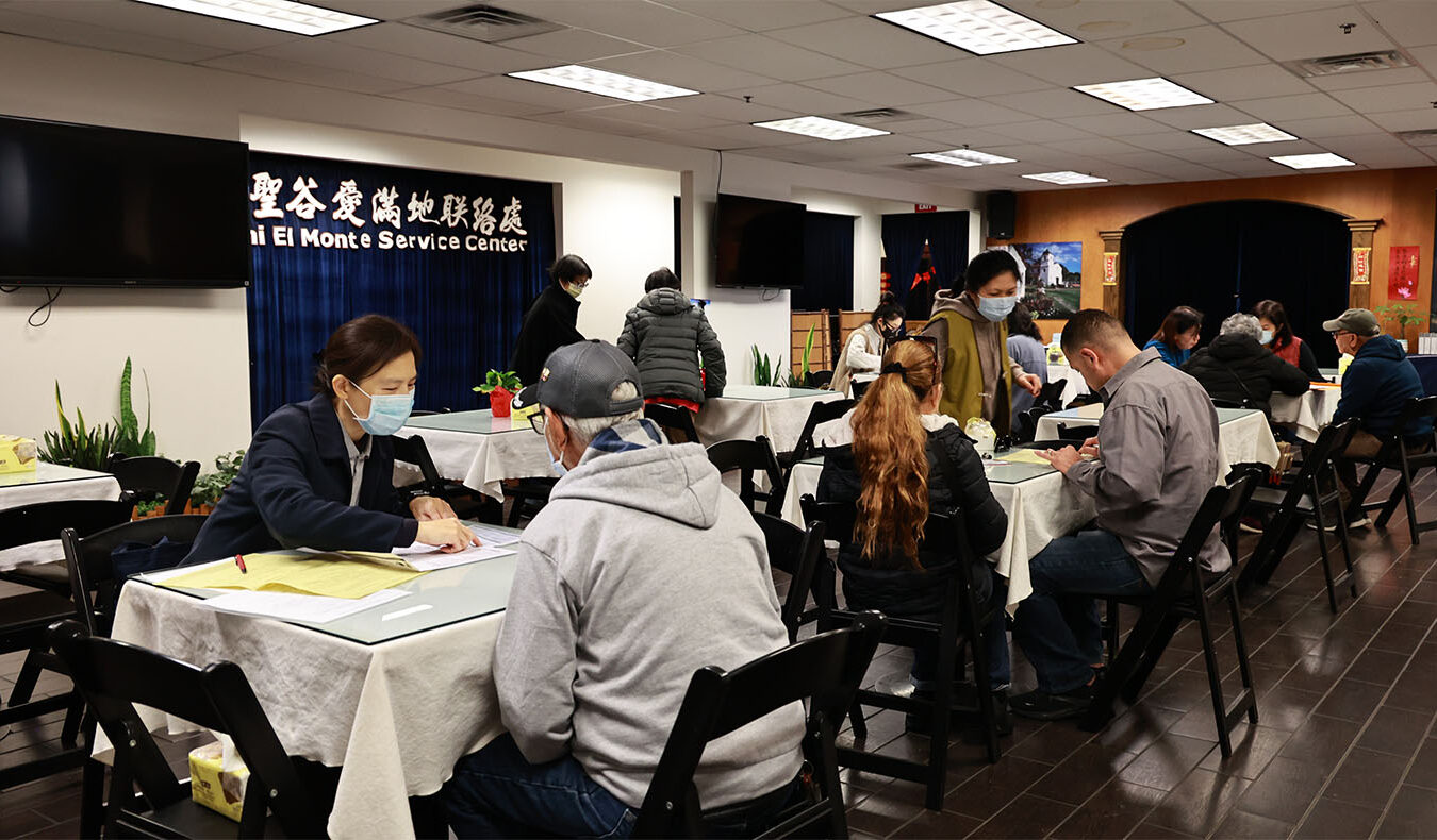 Tzu Chi USA volunteers provide free tax filing for the community at the El Monte office.