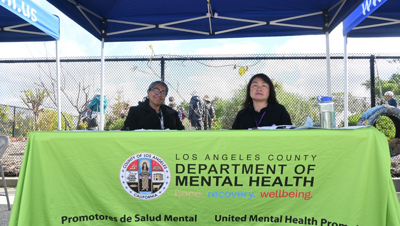 The Los Angeles County Department of Mental Health sets up a stall to provide relevant life information.