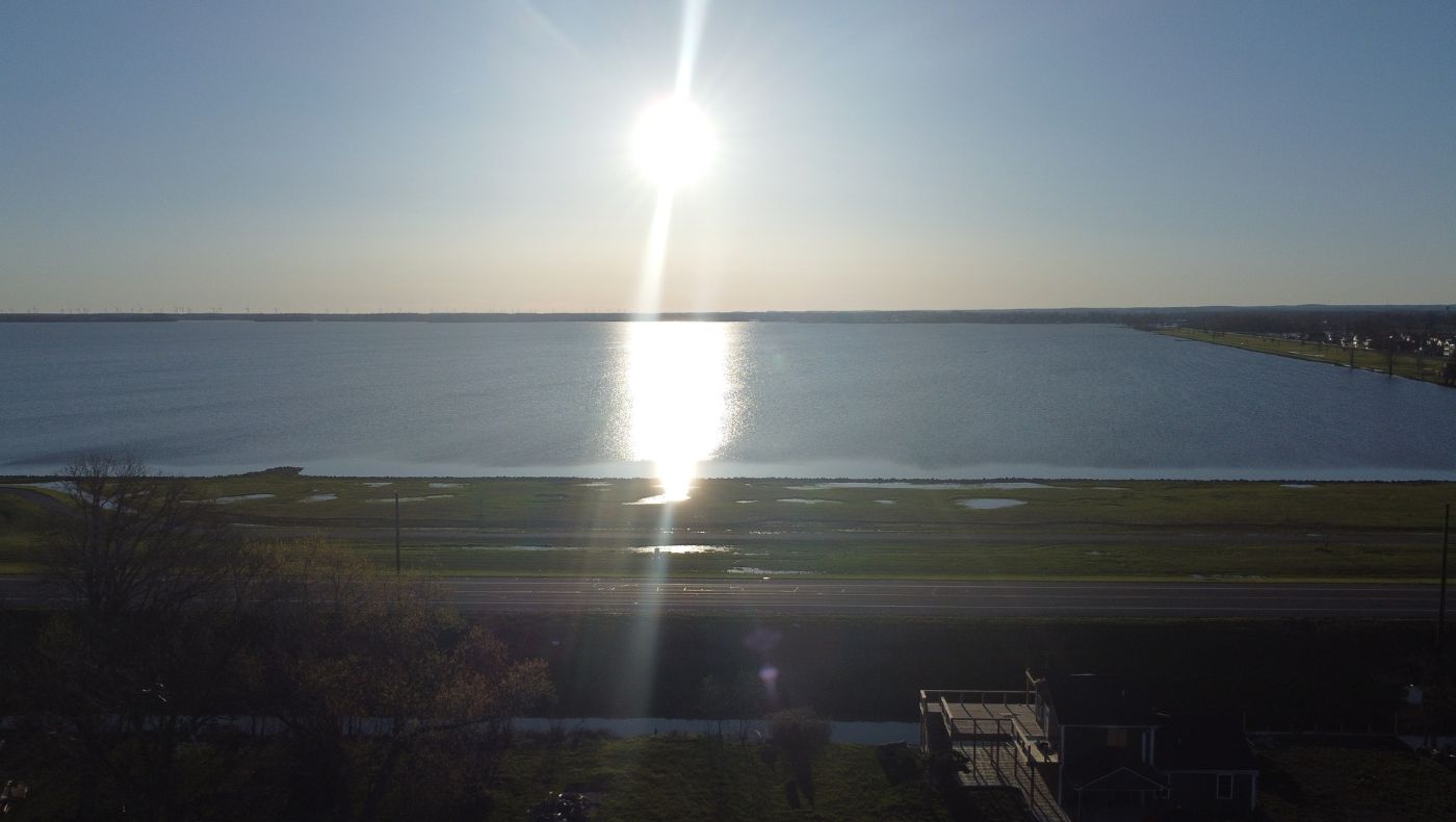 The sun rises in the east and the view of the lake is breathtaking.