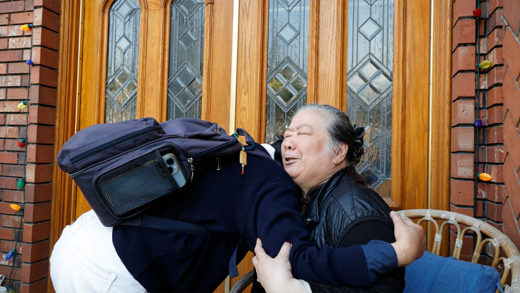 Ikung Sun, 81, was moved to hug the volunteers who came to care for her and her fellow volunteers