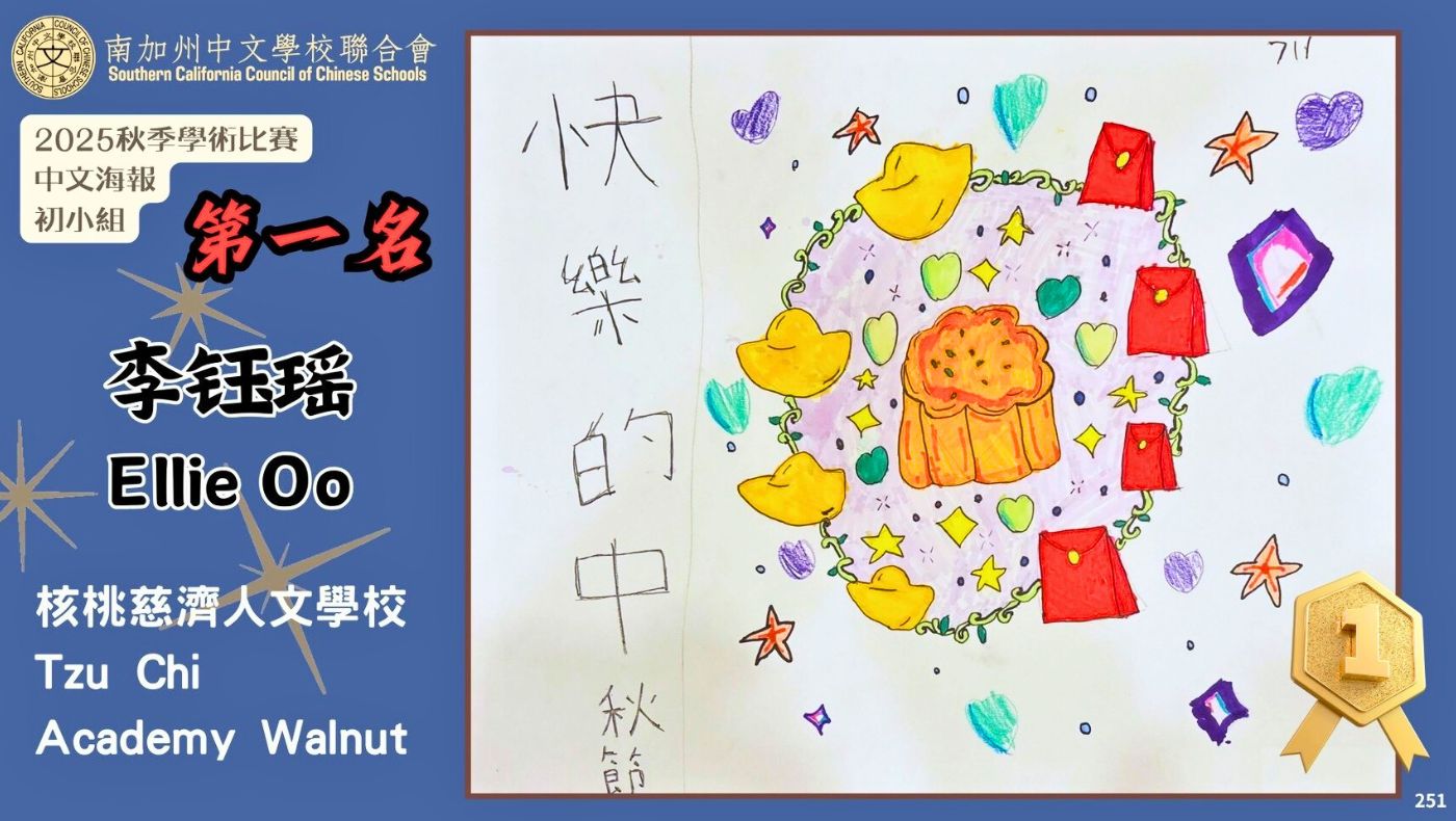 Li Yuyao, first place winner of the preliminary group's Chinese poster competition. Photo by Chen Xiuwen.