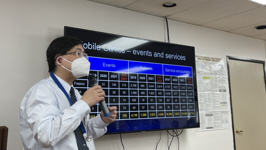 Dr. Stephen Denq explained the relevant data of Tzu Chi's services to the community during the three-year period of the pandemic. Photo/Meijuan Guo