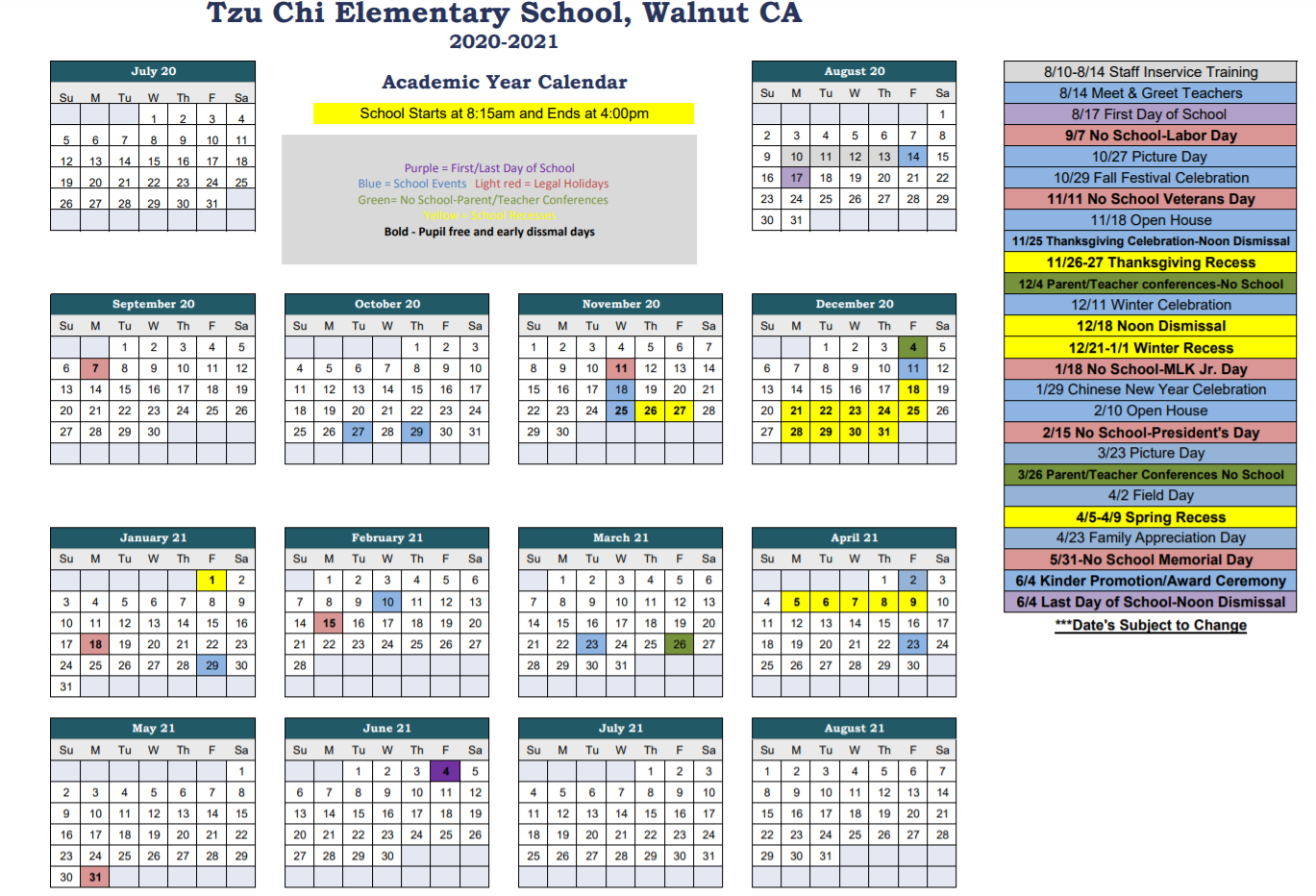 Calendar Tzu Chi Education