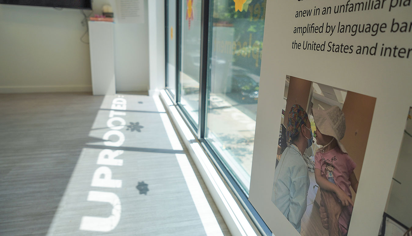 A corner of Uprooted: Compassion After Displacement Compassionate Exhibition