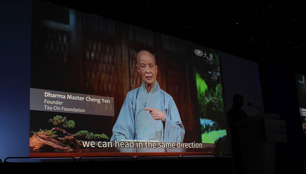 Master Cheng Yen’s video message addresses the 2023 PoWR Closing Plenary.