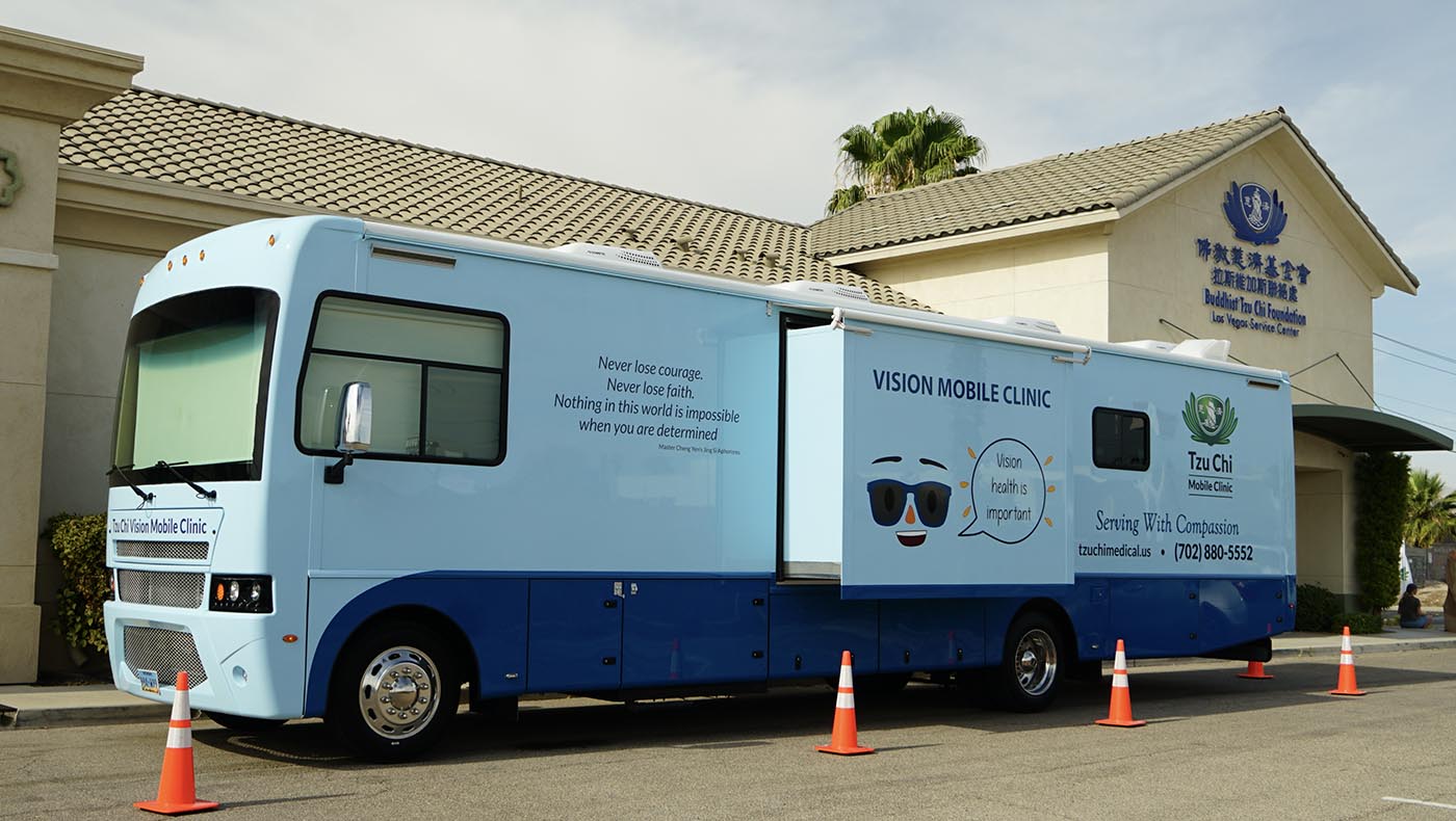 The long-awaited Tzu Chi Vision Mobile Clinic finally arrives at its new home at the Tzu Chi Las Vegas Service Center in May 2023.
