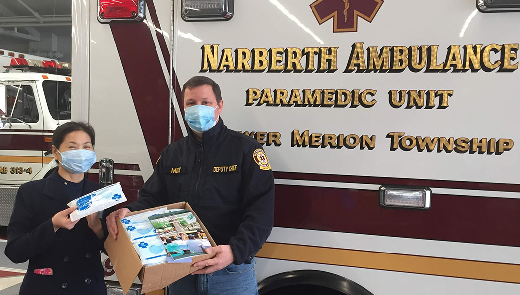 Philadelphia Service Center volunteers donate PPE to Narberth Ambulance, among others, in April 2020.