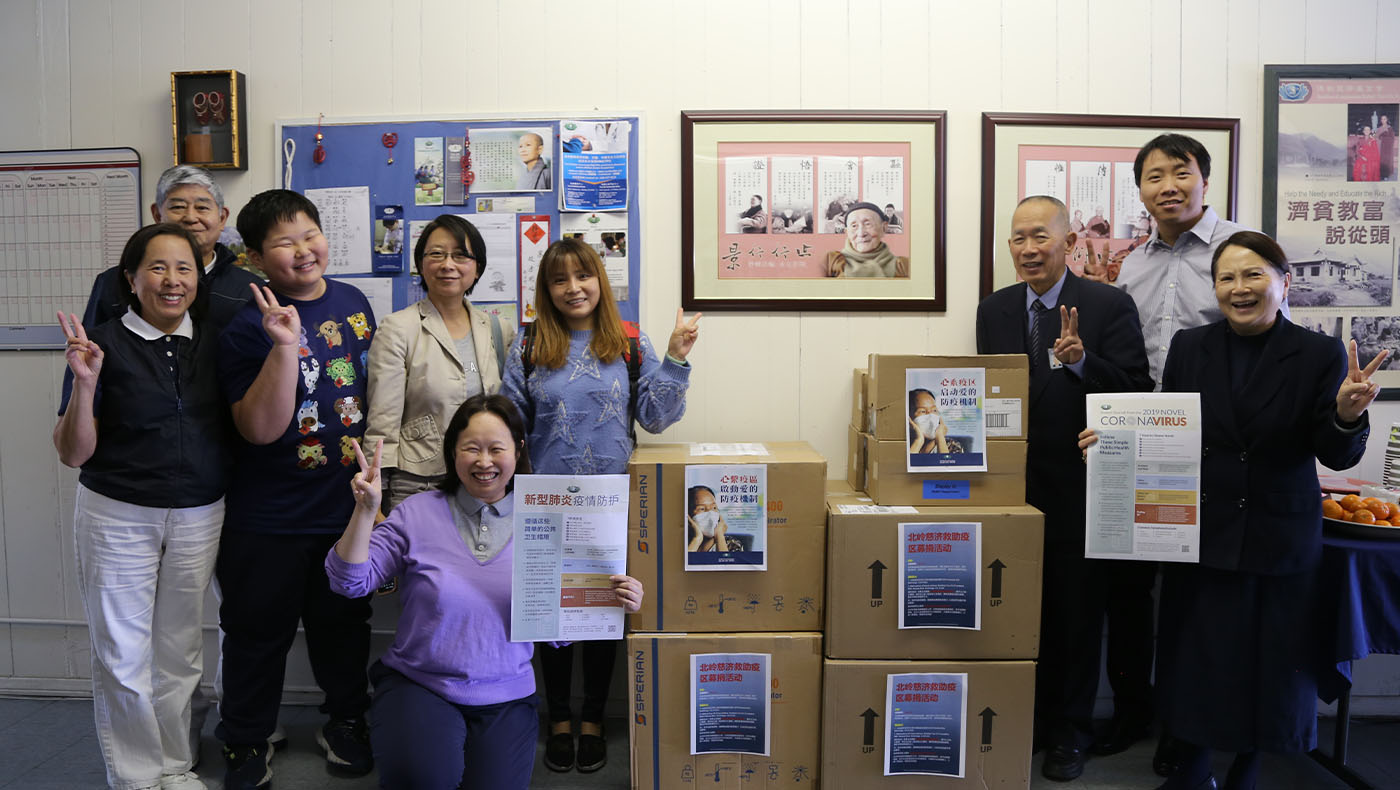 Donations of PPE to send overseas pour in at the Tzu Chi Northridge Service Center in Northridge, California, in early 2020.